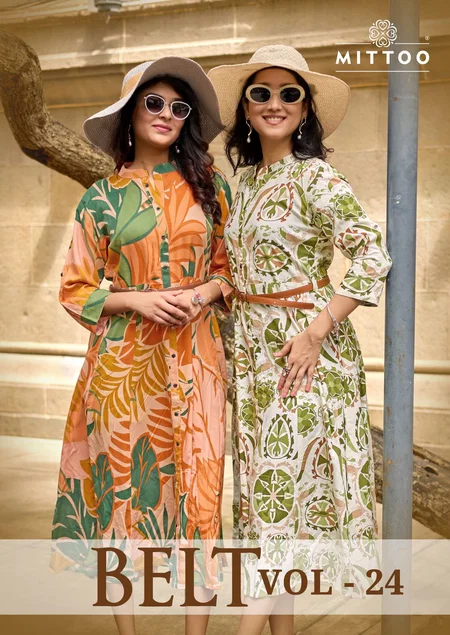 Belt Vol 24 By Mittoo Rayon Printed Wholesale Desginer Kurtis Suppliers In Mumbai